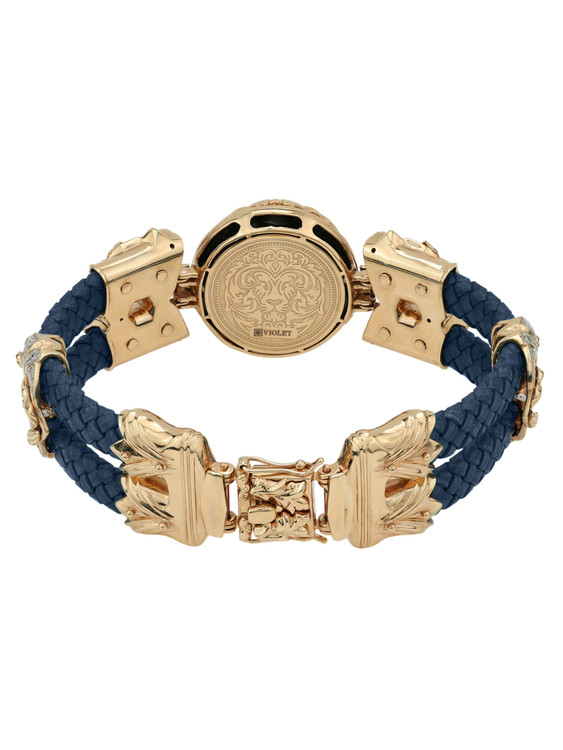 Браслет из красного золота 585 пробы c эмалью, бриллиантами, кожаным шнурком и ониксом