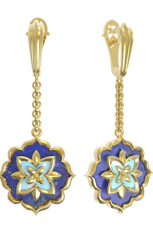 Серьги из лимонного золота c бирюзой и лазуритом