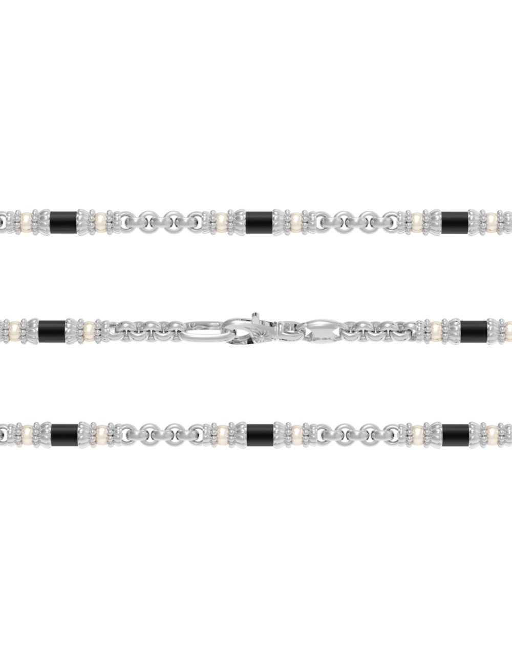 Цепь из белого золота c жемчугом и ониксом