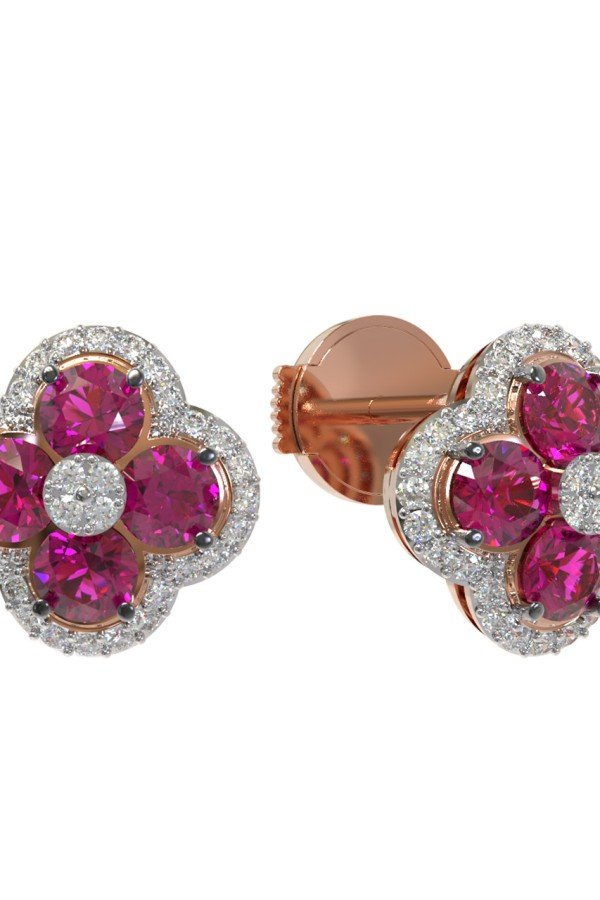 Серьги из золота c бриллиантами и рубином