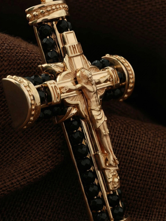 Крест из красного золота 585 пробы c ониксом