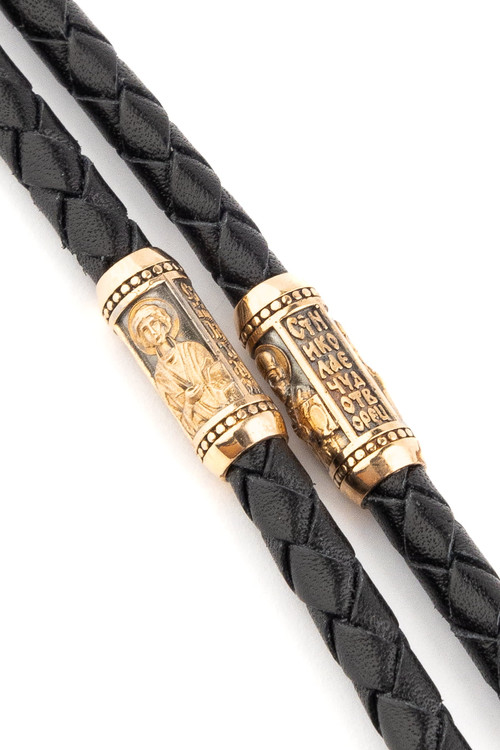 Цепь-шнурок кожа из красного золота 585 пробы c кожаным шнурком