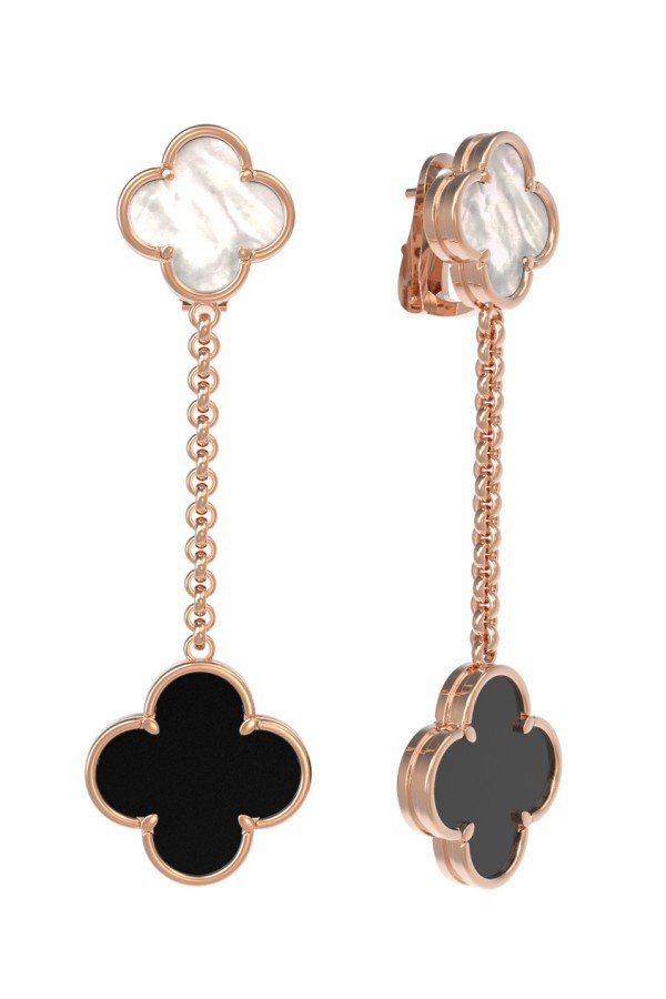 Серьги из золота c ониксом и перламутром