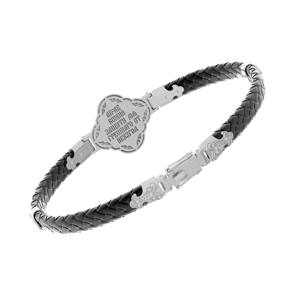 Браслет из белого золота 585 пробы c шнурком и перламутром