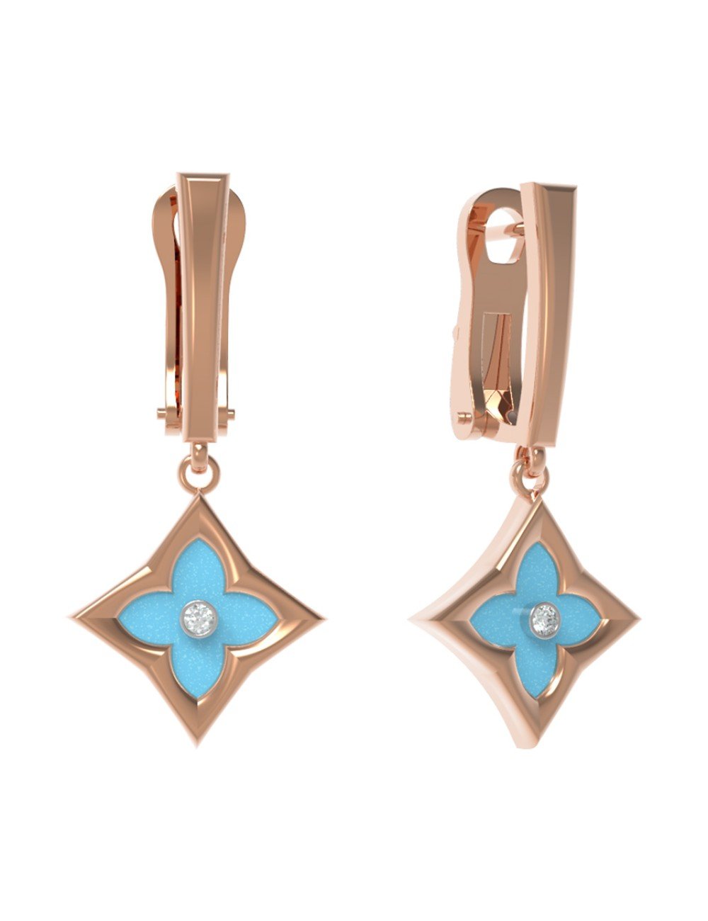 Серьги из золота c бриллиантами и бирюзой