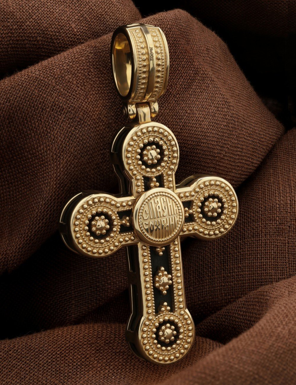 Крест из лимонного золота c эбеновым деревом