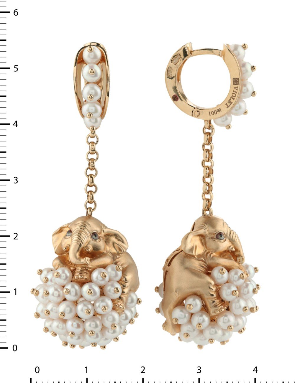 Серьги из золота c эмалью и жемчугом