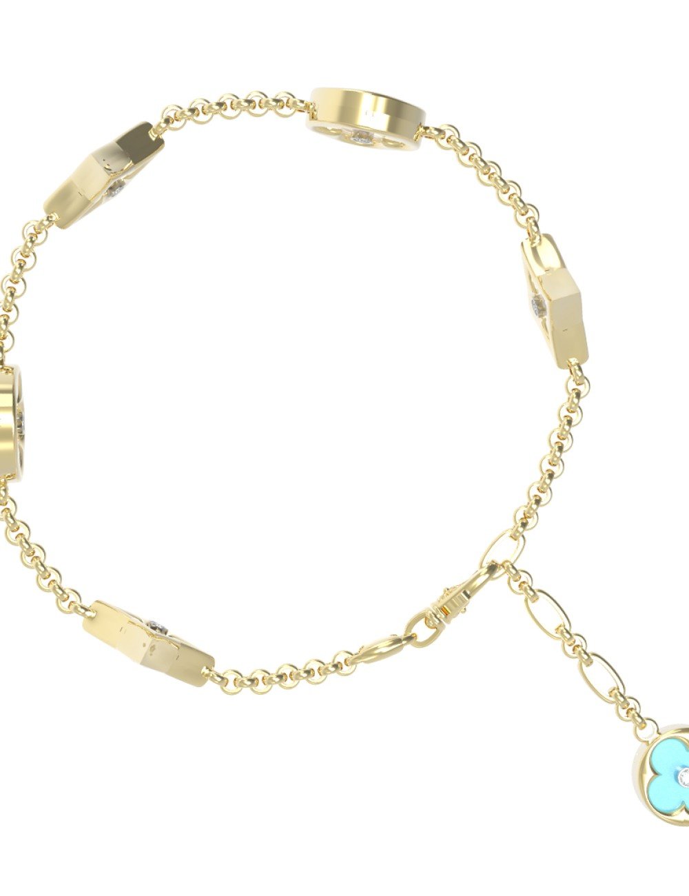 Браслет из лимонного золота c бриллиантами, бирюзой и перламутром