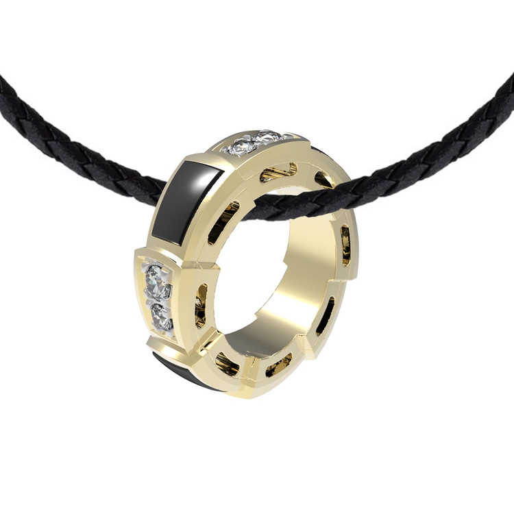 Подвеска из лимонного золота 585 пробы c бриллиантами и ониксом