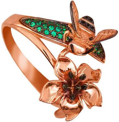 Кольцо из красного золота 585 пробы c фианитом