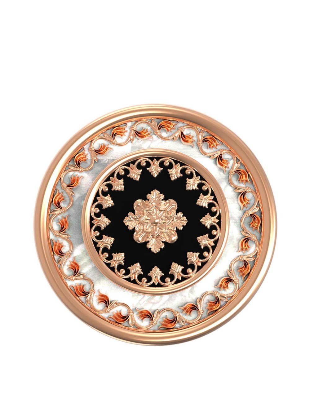 Кольцо из золота c ониксом и перламутром