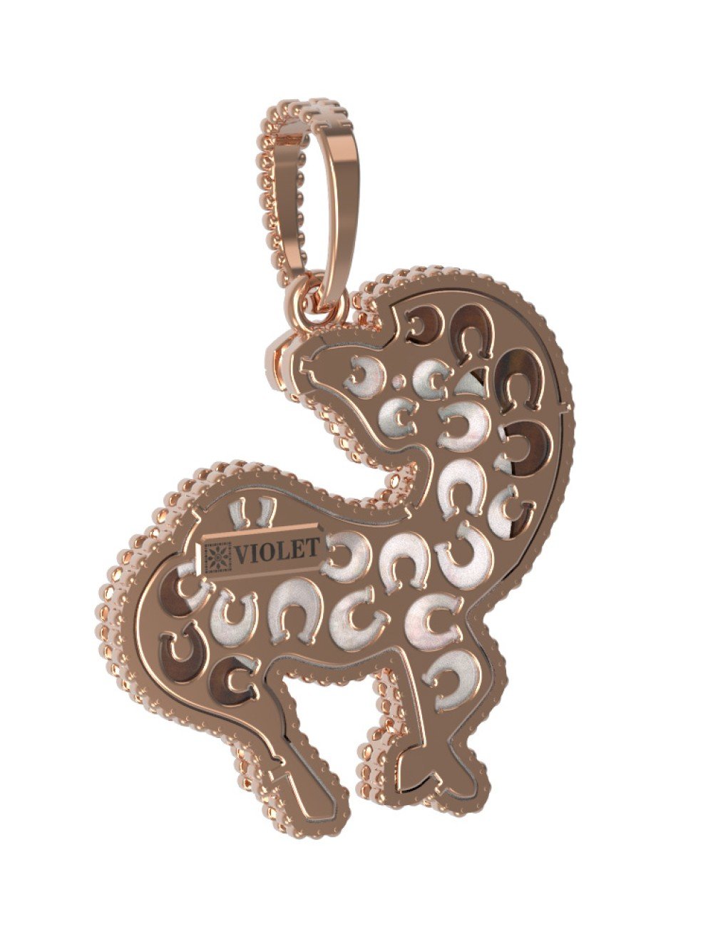 Подвеска из золота c эмалью, тигровым глазом и перламутром