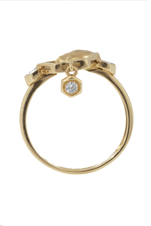 Кольцо из красного золота 585 пробы c бриллиантами и перламутром