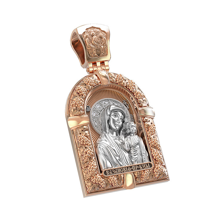 Нательная икона из красного золота 585 пробы c эмалью