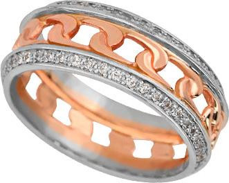 Кольцо обр. сложное из красного золота 585 пробы c фианитом