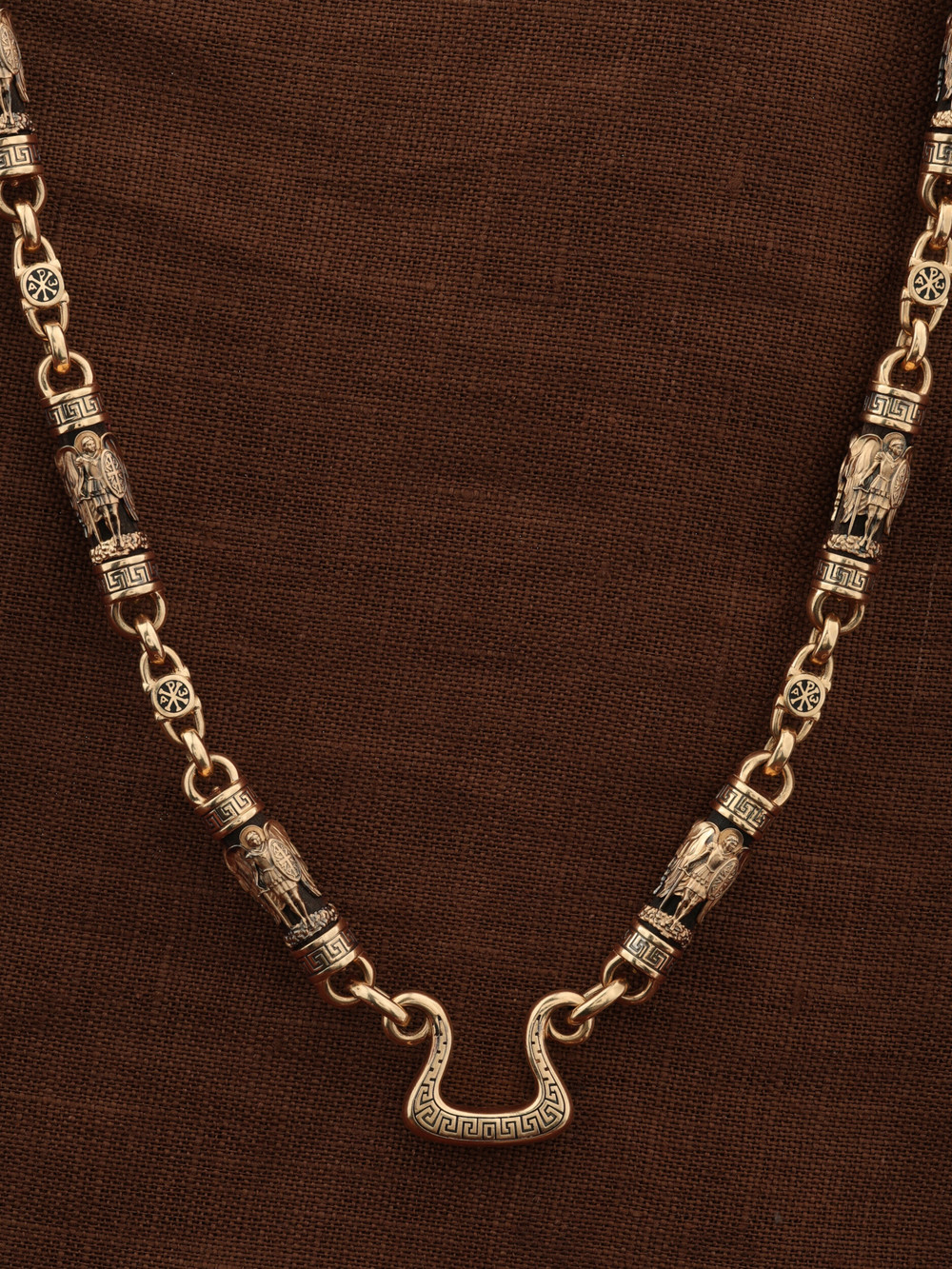 Цепь из красного золота 585 пробы c эмалью и эбеновым деревом