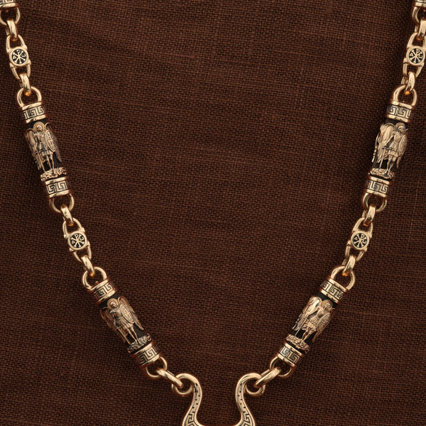 Цепь из красного золота 585 пробы c эмалью и эбеновым деревом