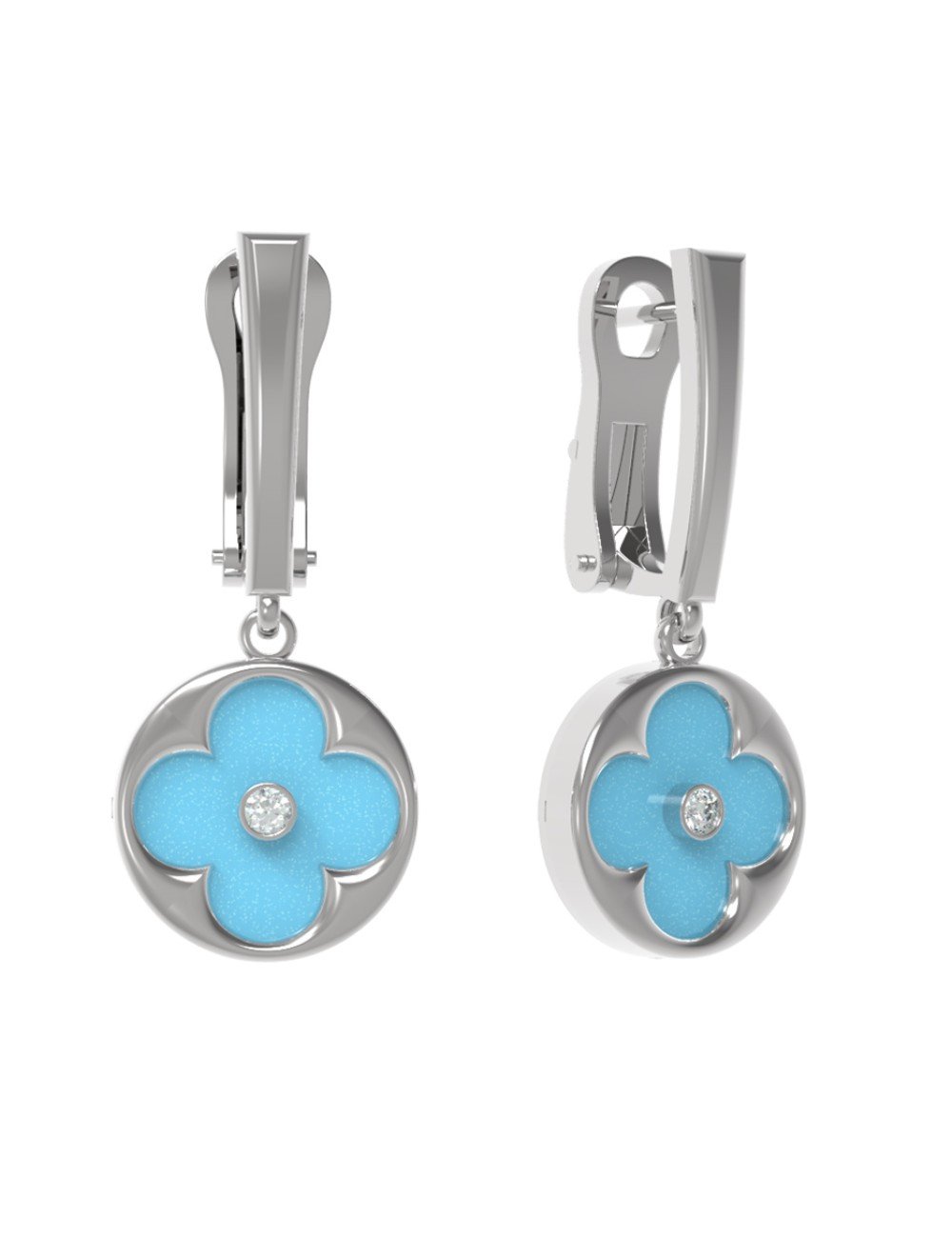 Серьги из белого золота c бриллиантами и бирюзой