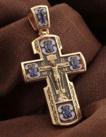 Крест из золота c эмалью и сапфиром