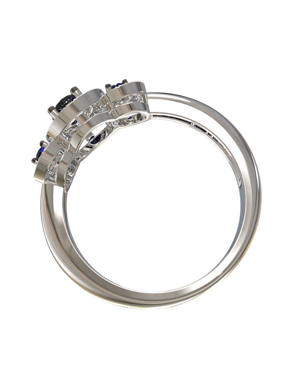 Кольцо из белого золота c бриллиантами и сапфиром