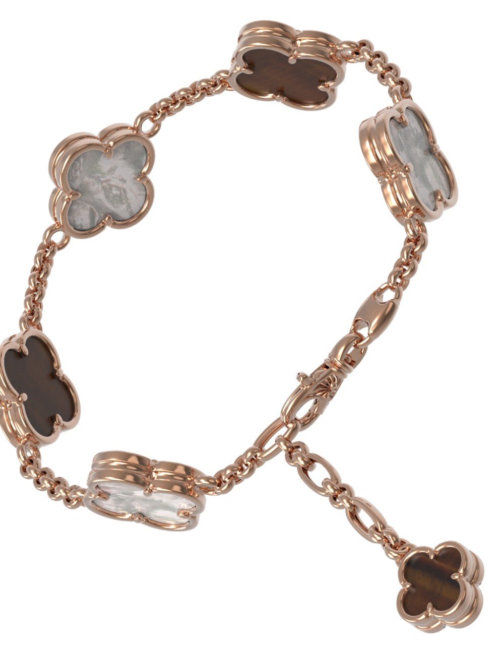 Браслет из золота c тигровым глазом и перламутром