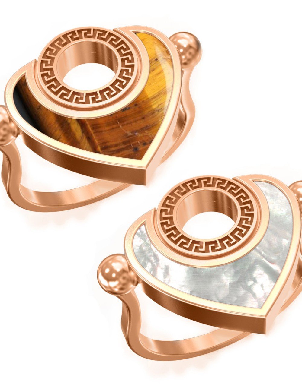 Кольцо из золота c тигровым глазом и перламутром