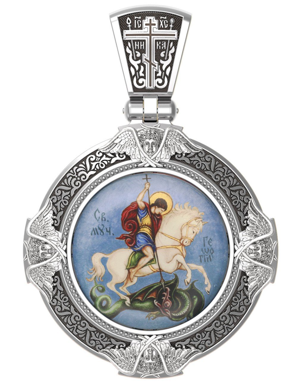 Образок из белого золота c эмалью и иконописью