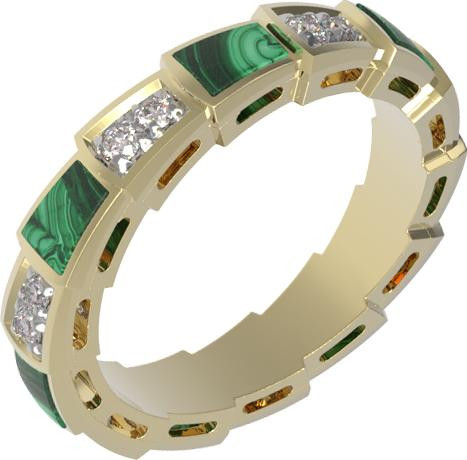 Кольцо из лимонного золота 585 пробы c бриллиантами и малахитом