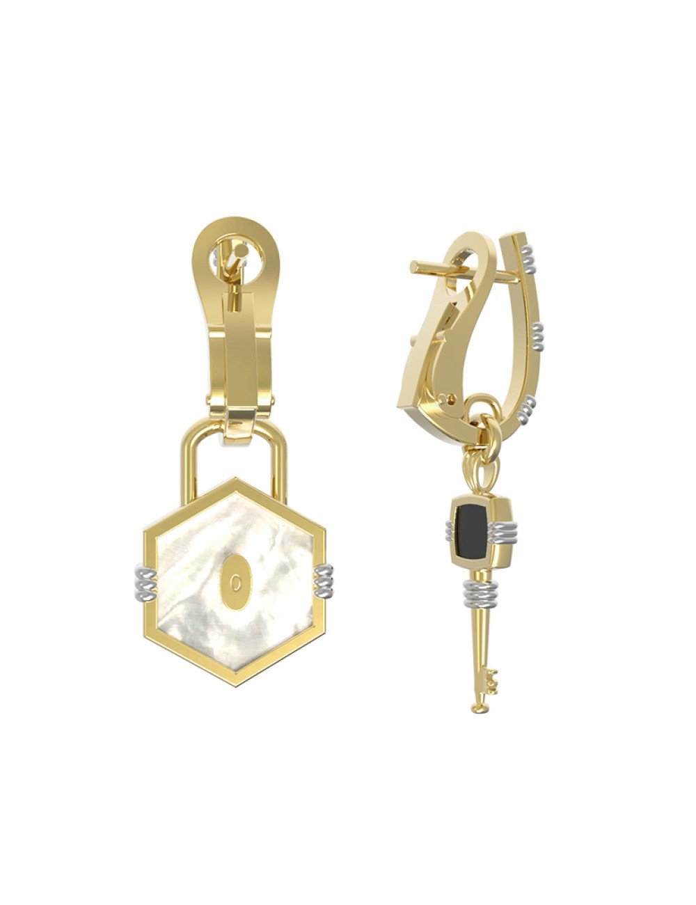 Серьги из лимонного золота c ониксом и перламутром