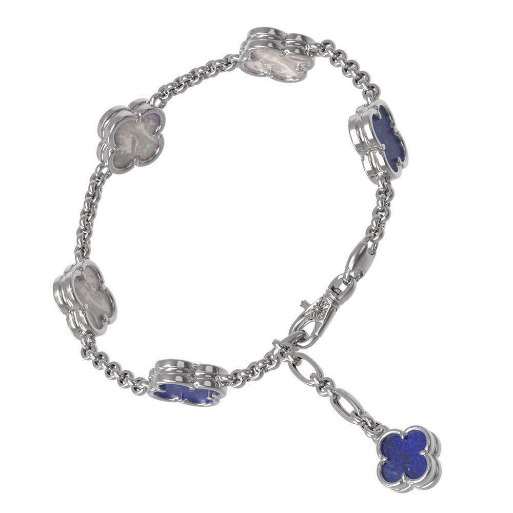 Браслет из белого золота 585 пробы c лазуритом и перламутром