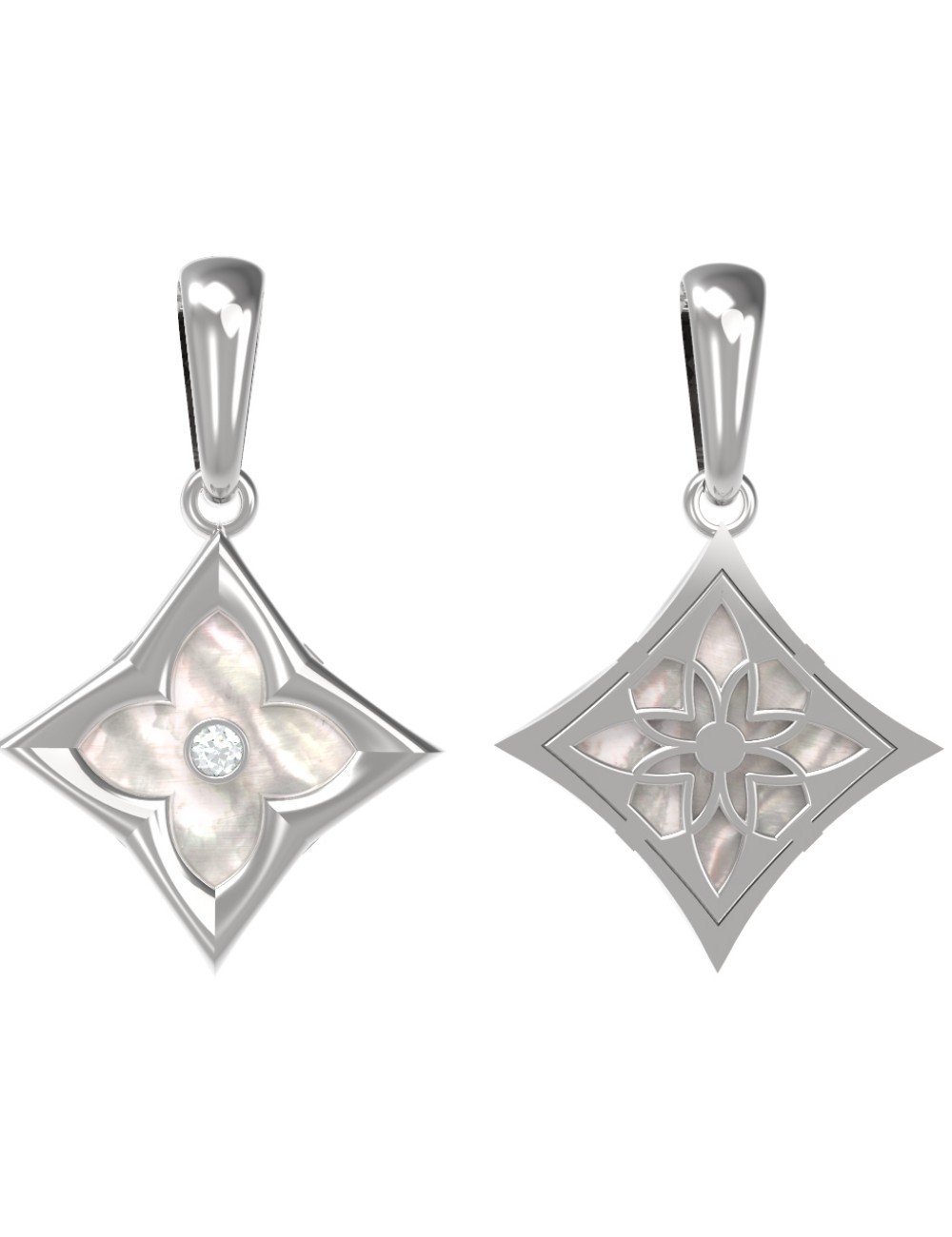 Подвеска из белого золота c бриллиантами и перламутром