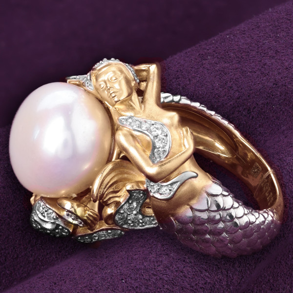 Кольцо из красного золота 585 пробы c бриллиантами и жемчугом