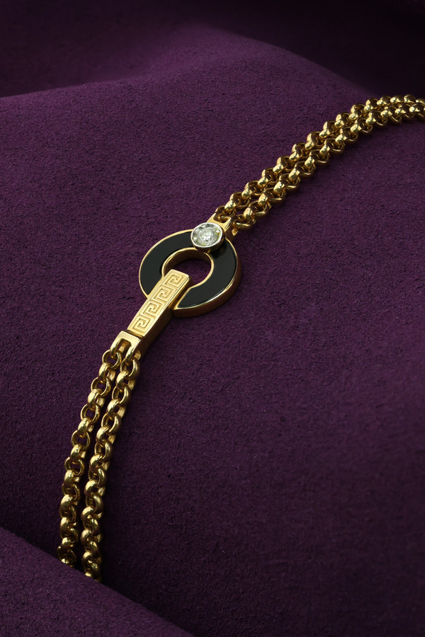 Браслет из лимонного золота 585 пробы c бриллиантами и ониксом