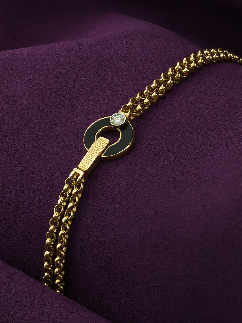 Браслет из лимонного золота 585 пробы c бриллиантами и ониксом