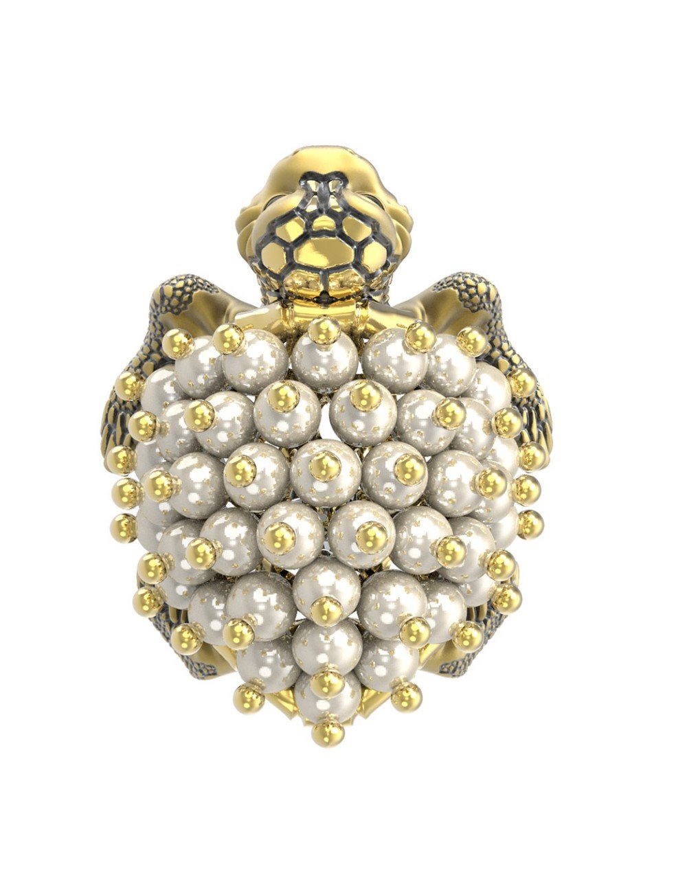 Кольцо из лимонного золота c эмалью и жемчугом