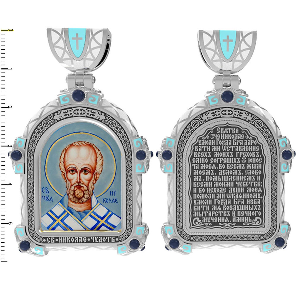 Нательная икона из белого золота 585 пробы c эмалью, иконописью и темперой