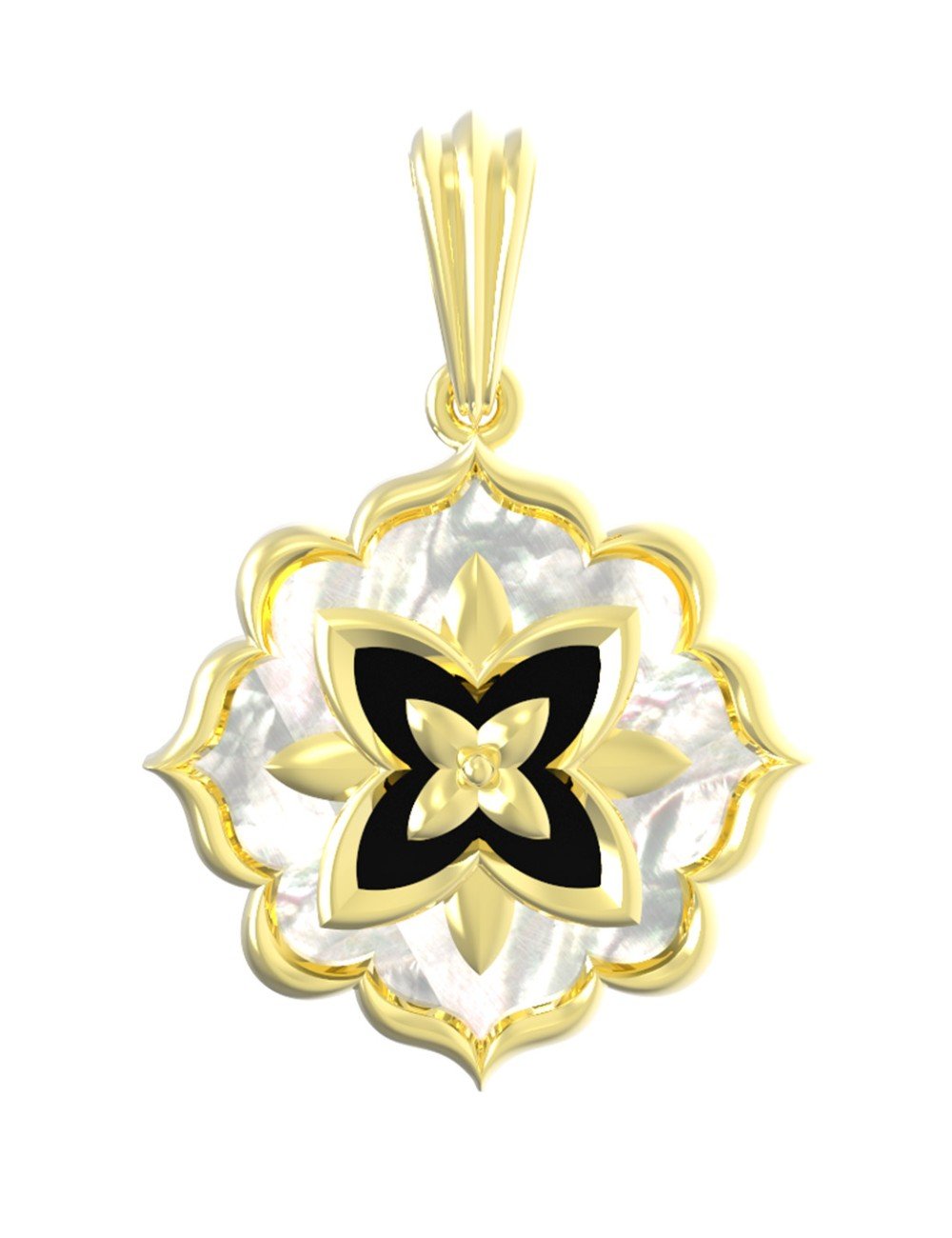 Подвеска из лимонного золота c ониксом и перламутром