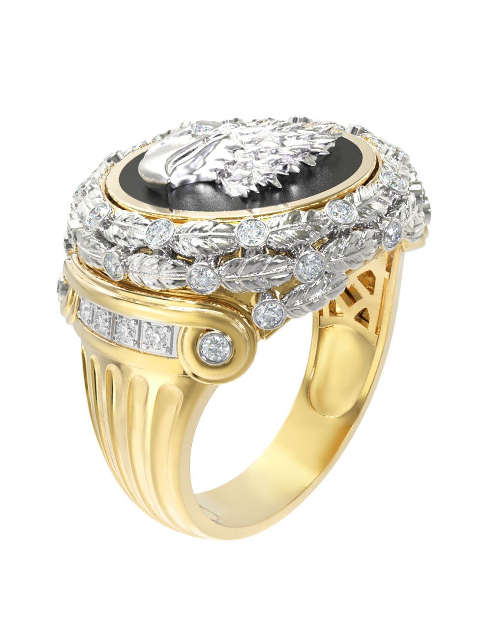 Кольцо из лимонного золота c бриллиантами и ониксом