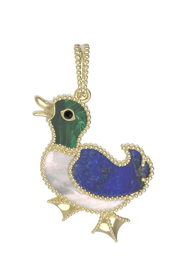 Подвеска из лимонного золота c эмалью, лазуритом, малахитом и перламутром