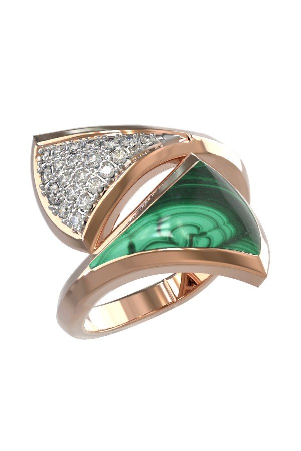 Кольцо из золота c бриллиантами и малахитом