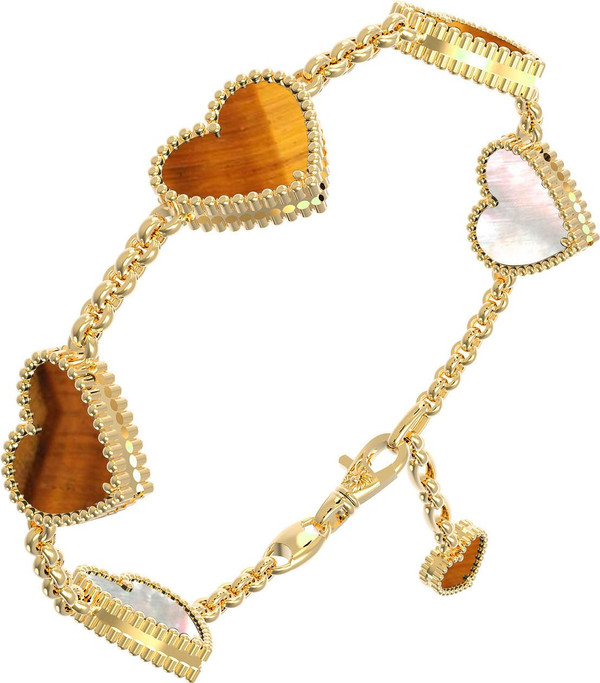 Браслет из лимонного золота 585 пробы c тигровым глазом и перламутром
