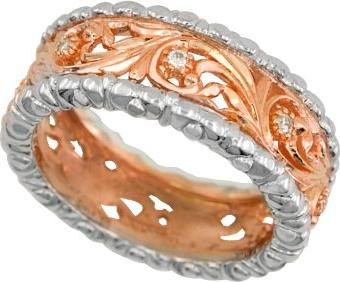 Кольцо обр. сложное из красного золота 585 пробы c фианитом