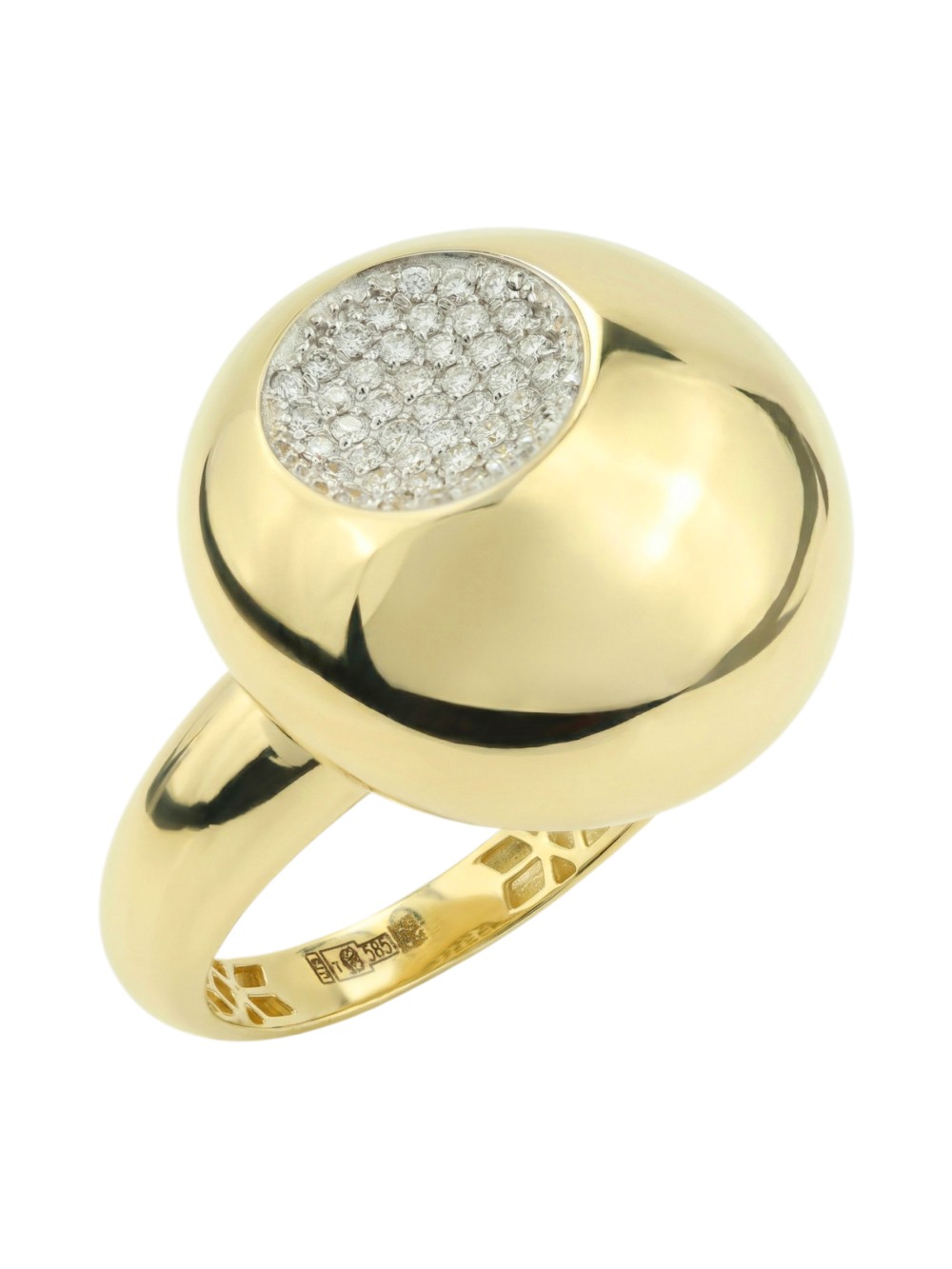 Кольцо из лимонного золота 585 пробы c бриллиантами