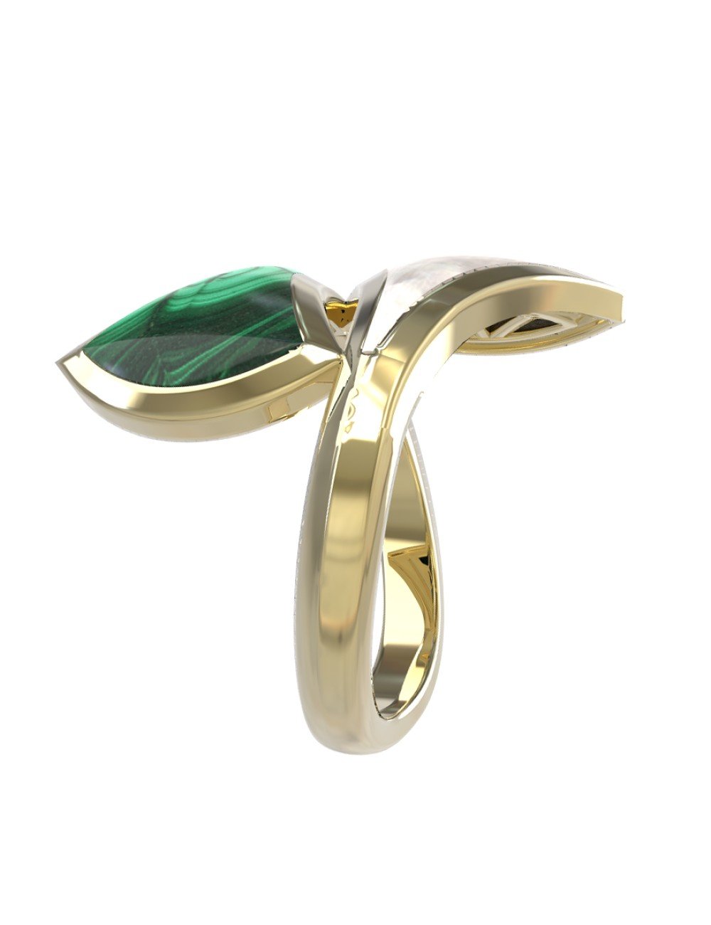 Кольцо из лимонного золота c малахитом и перламутром