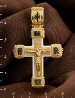 Крест из лимонного золота c эмалью, ониксом и бивнем мамонта