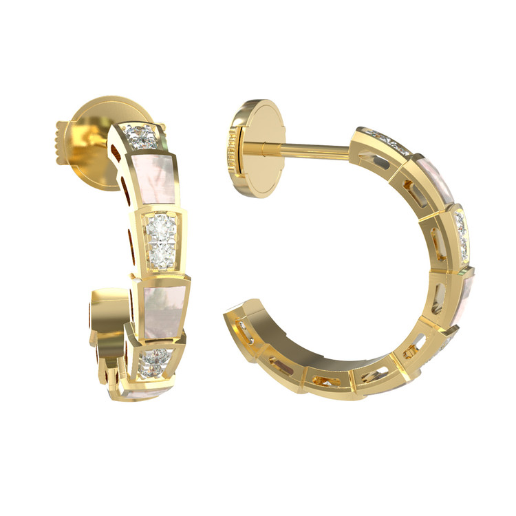 Серьги из лимонного золота 585 пробы c бриллиантами и перламутром