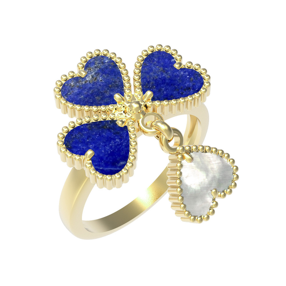 Кольцо из лимонного золота 585 пробы c лазуритом и перламутром