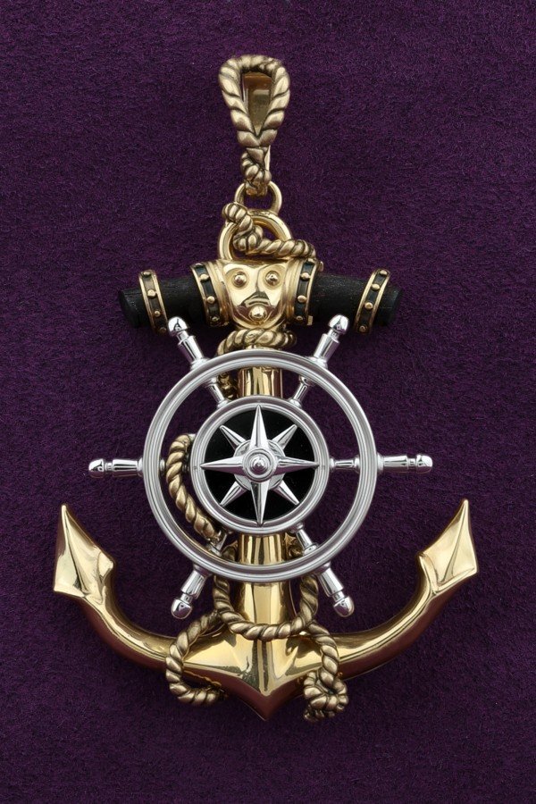 Подвеска из лимонного золота c ониксом и эбеновым деревом