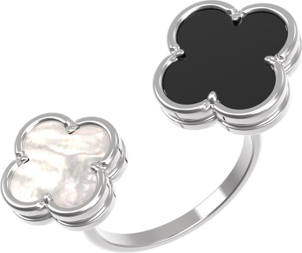 Кольцо из белого золота 585 пробы c ониксом и перламутром