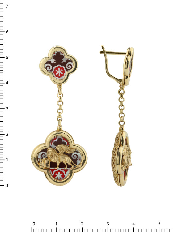 Серьги из лимонного золота 585 пробы c эмалью и перламутром